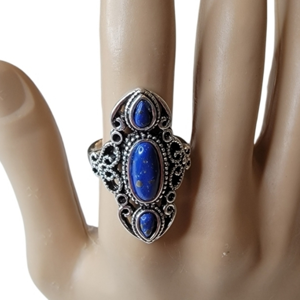 Western Silver Blue Ring Size 9 Bohemian *